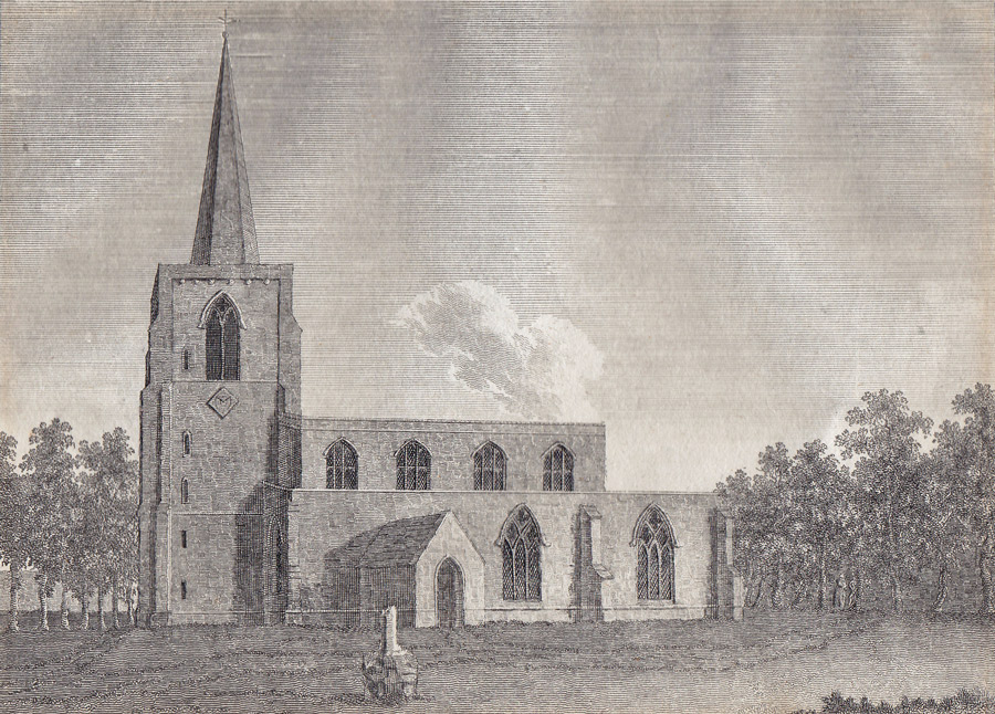 Hoby Church engraving showing original porch